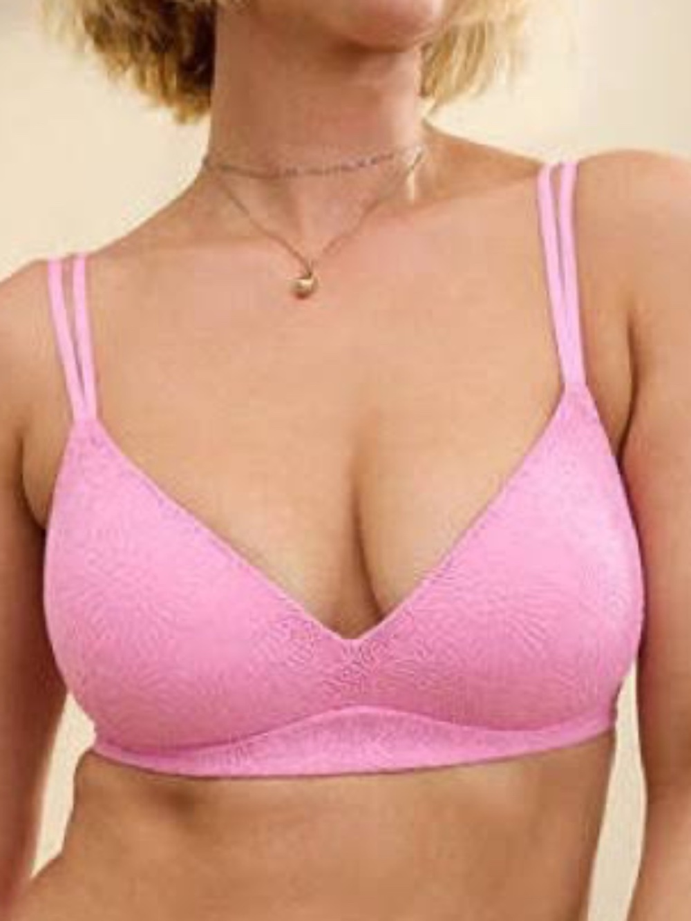 Brand New AERIE Pink Sunnie Bloom Lace Wireless Bra - Beige Size 38C